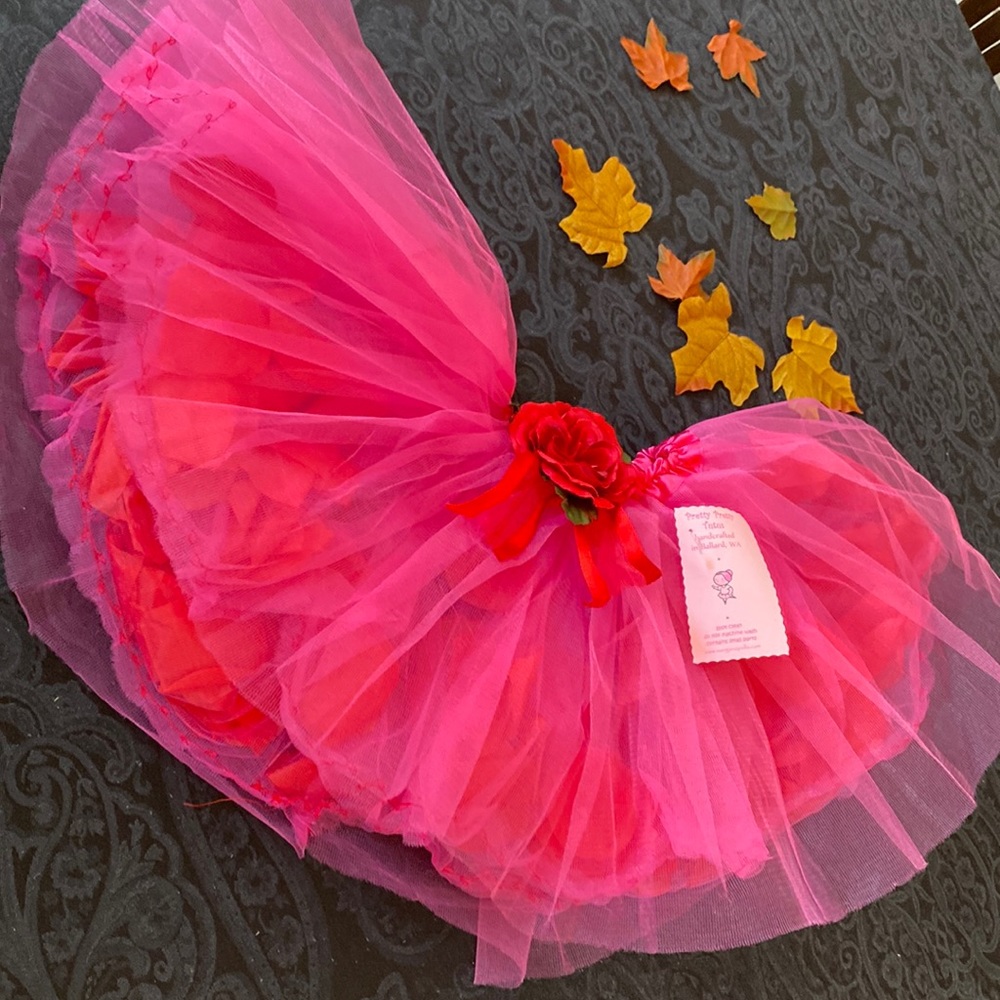 Handcrafted hot pink little kids tutu with red rose petals - new!